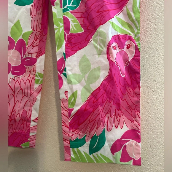 Vintage Lilly Pulitzer Ports Of Caw Wide Leg Pant Pink/Green Parrot Floral Sz 4 - Picture 4 of 9